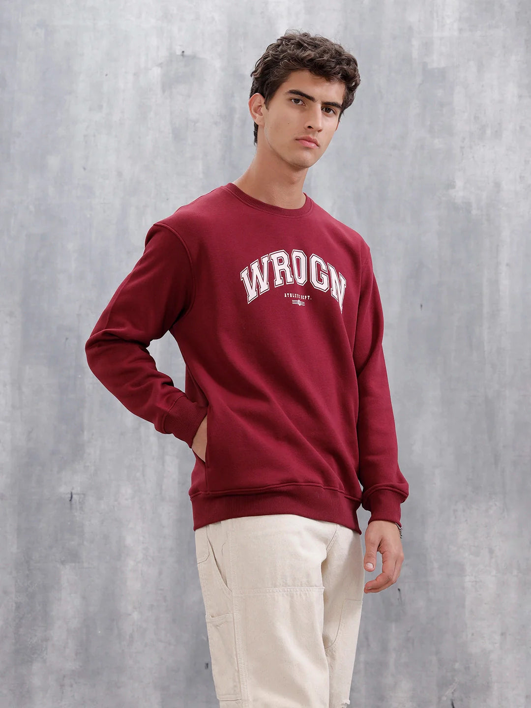 Wrogn Graphic Printed Comfort Fit Sweatshirt | Maroon
