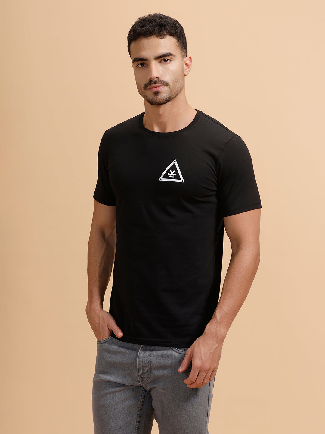 Basic Placement Print Regular Fit T-Shirt | Black
