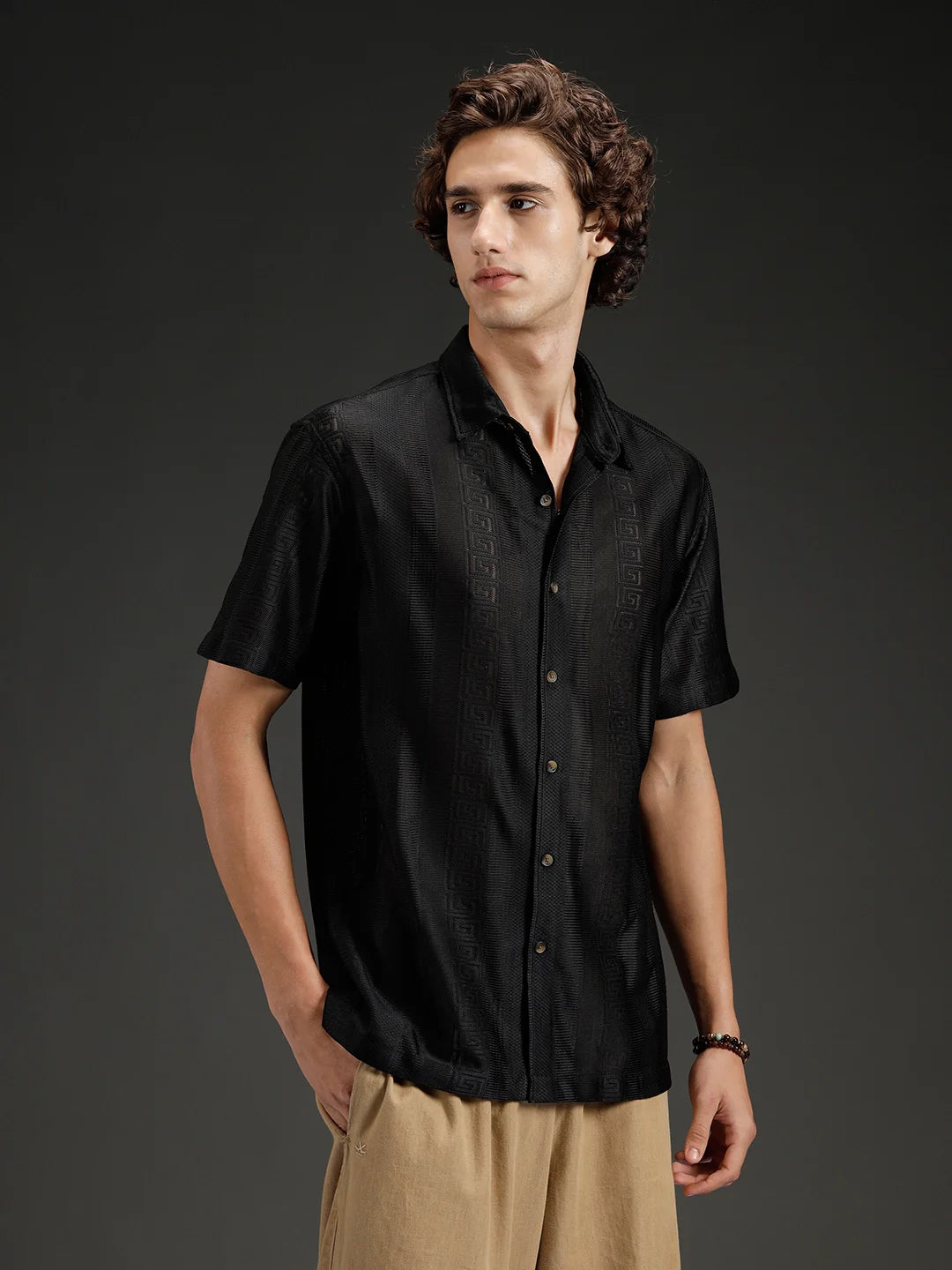 Wrogn Textured Button-Down Shirt | Black