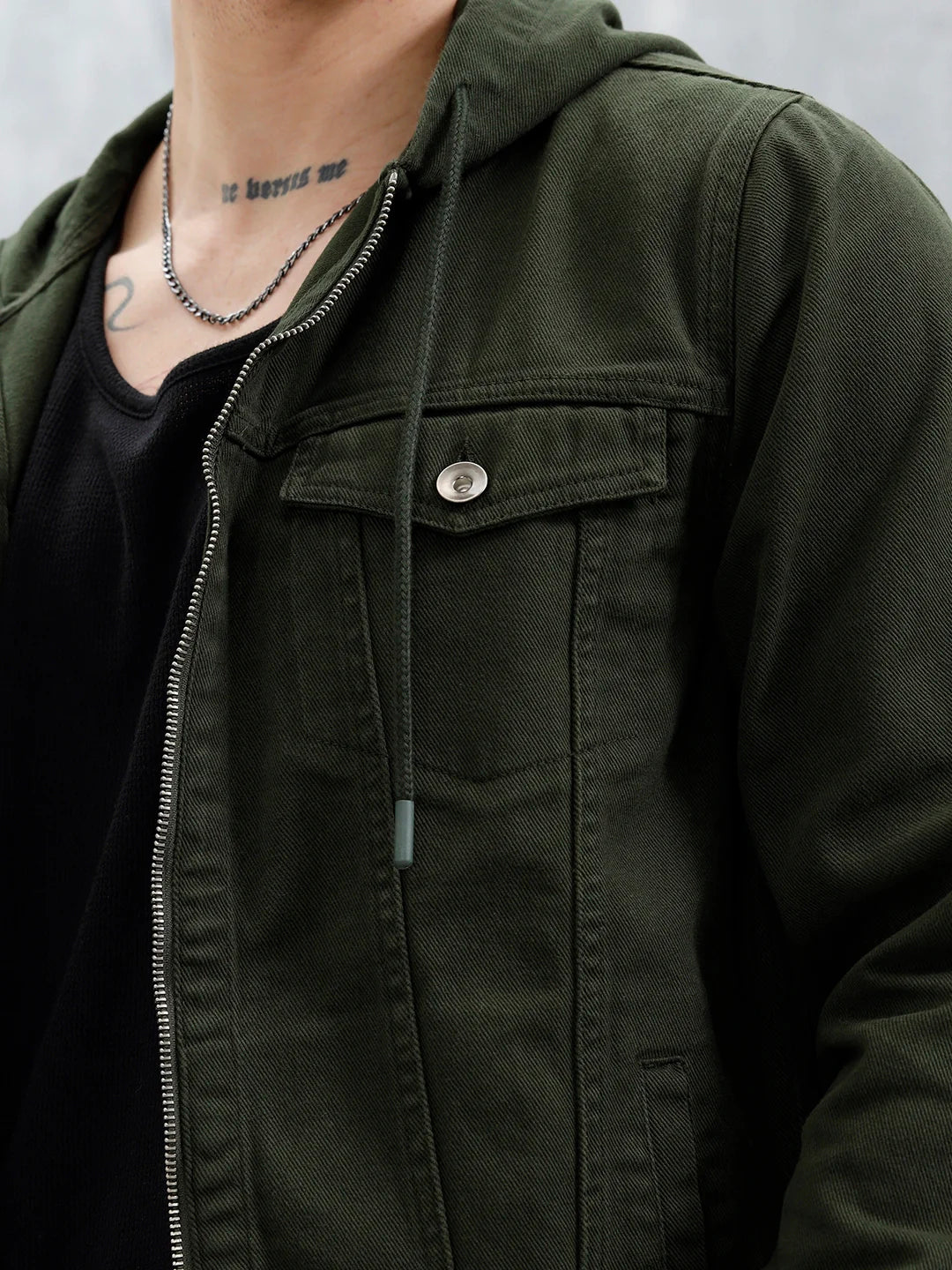 Wrogn Men's Casual Zip-Up Hooded Jacket | Olive