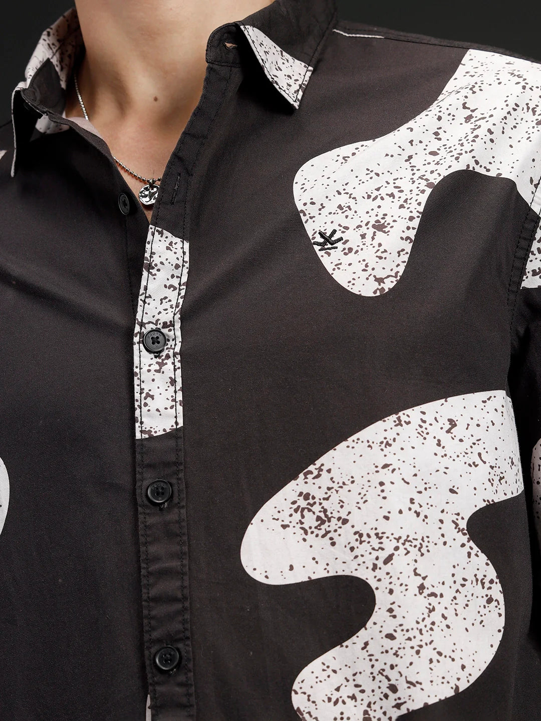 Wrogn Casual Distressed Effect Printed Shirt | Black