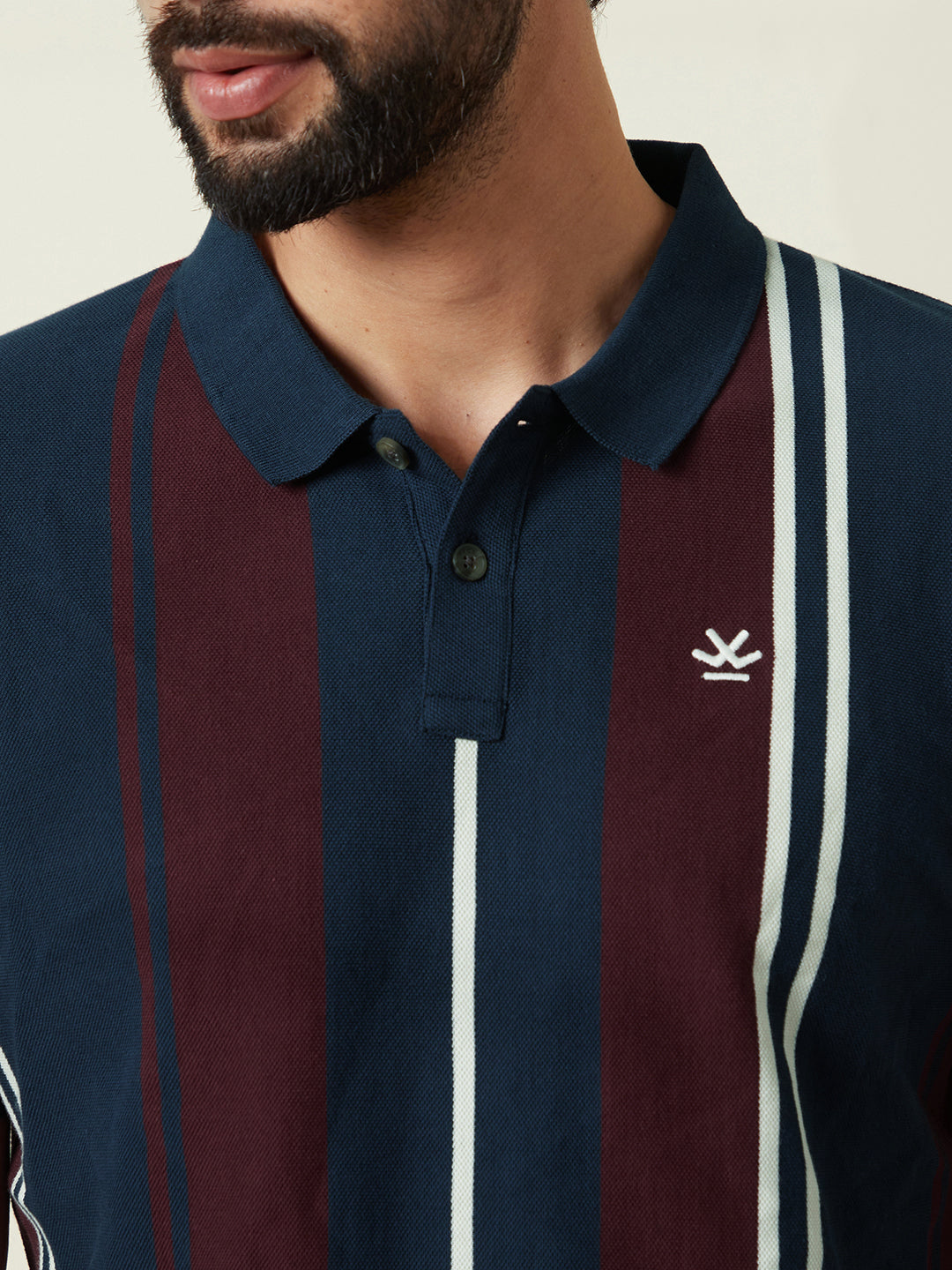 Navy Striped Slim Fit Polo T-Shirt