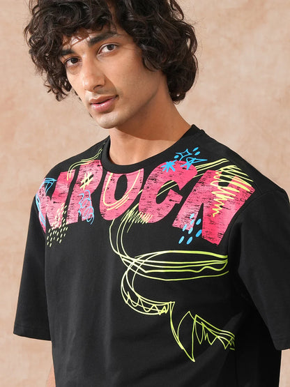 Heavy GSM Placement Printed T-Shirt | Black