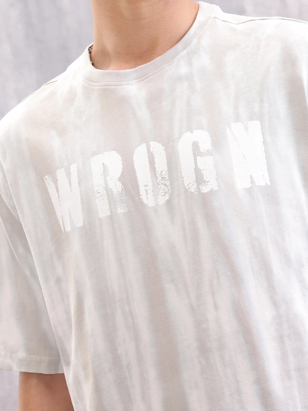 Grunge Washed Look Oversized Fit T-shirt With Graphic Print | Grey