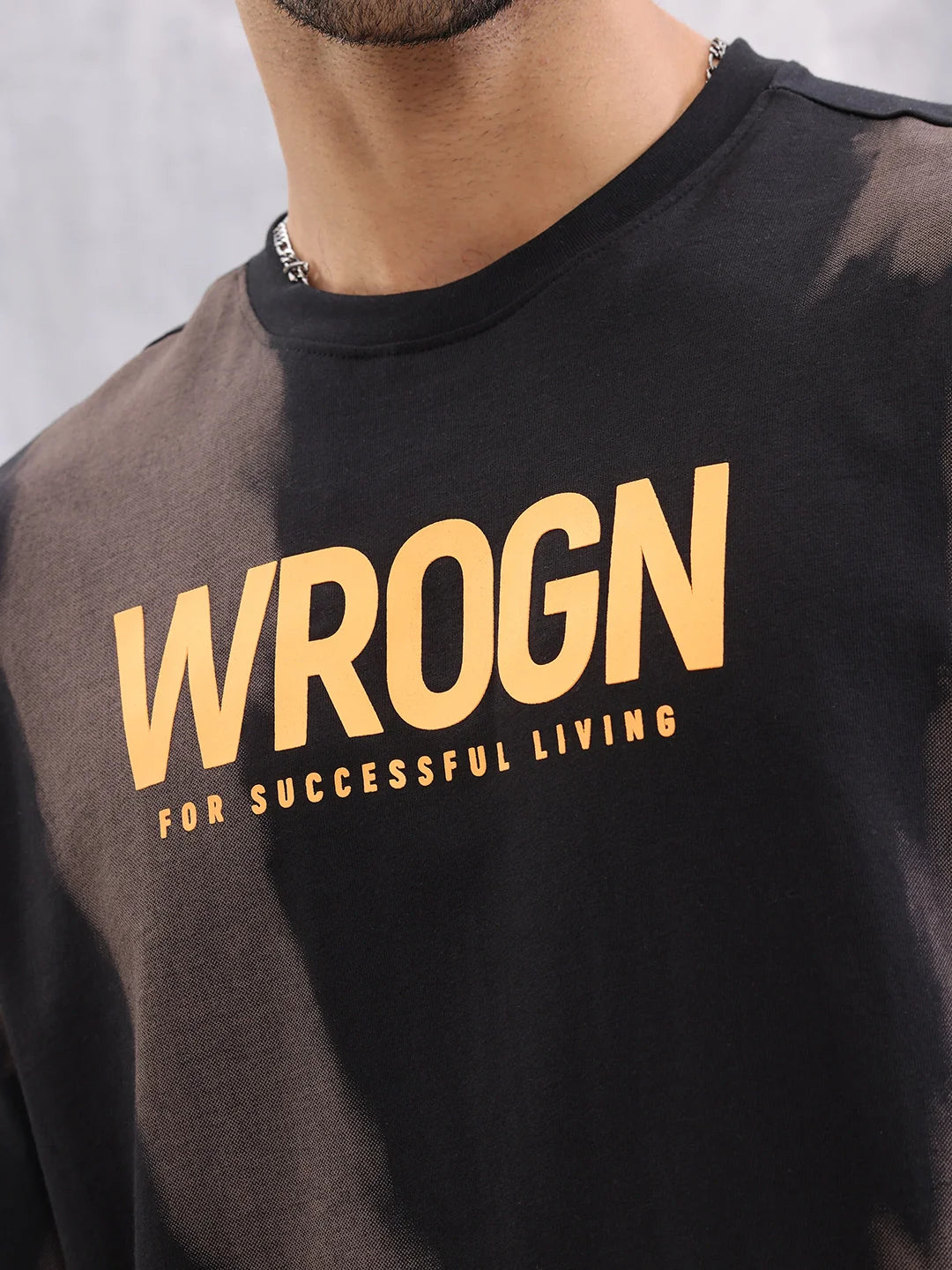 Black & Brown Tie-Dye Graphic T-Shirt With Bold Wrogn Print | Black