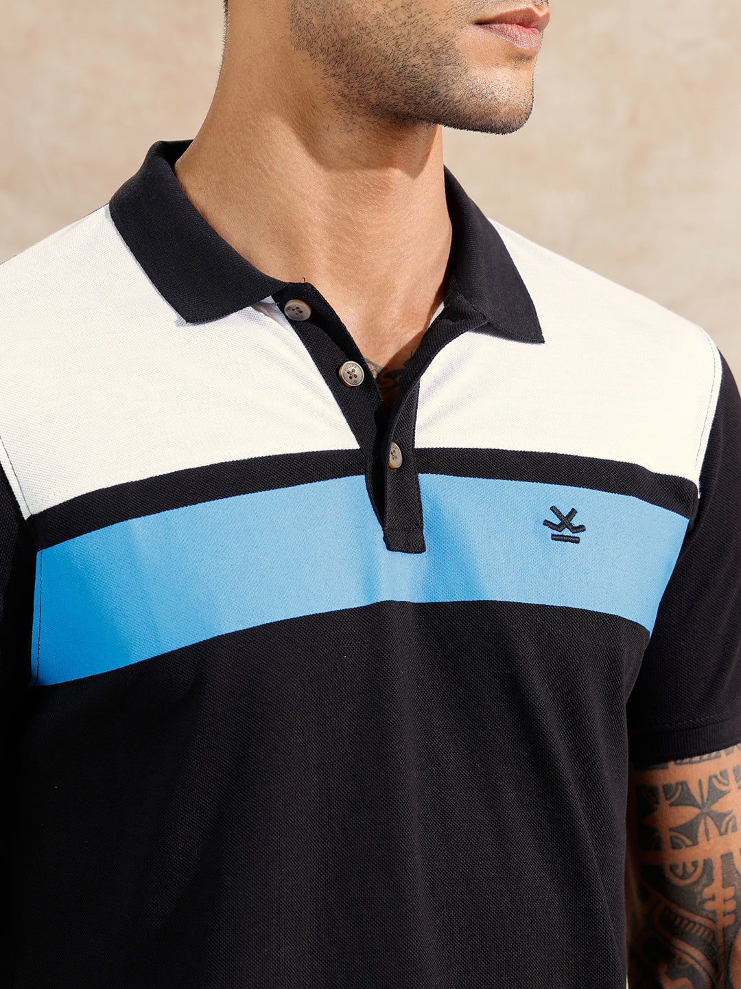 Colour Blocked Polo T-Shirt | Black