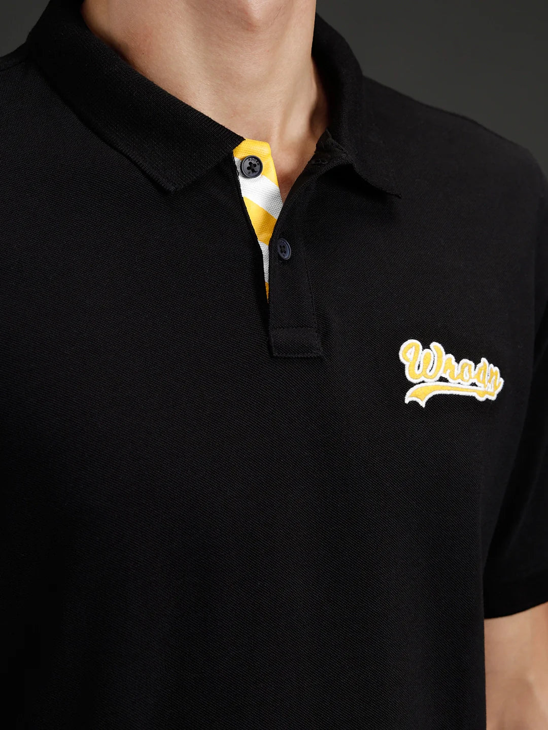 Wrogn Regular Fit Varsity Polo | Black