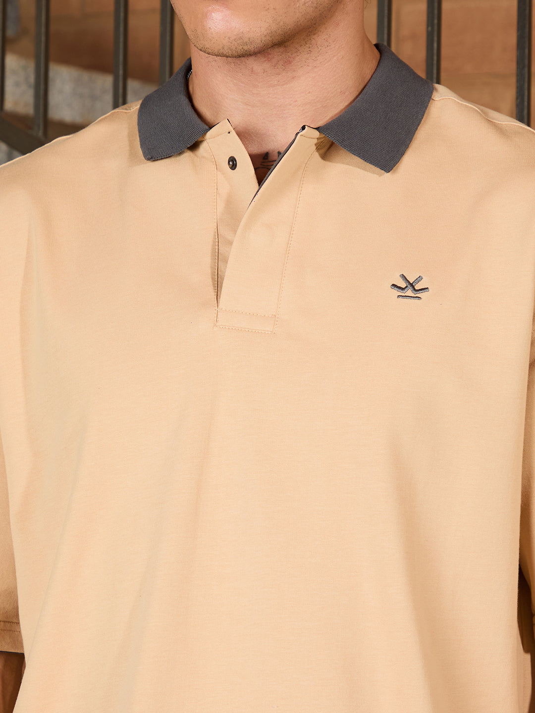 Casual Oversized Fit Polo T-Shirt | Beige