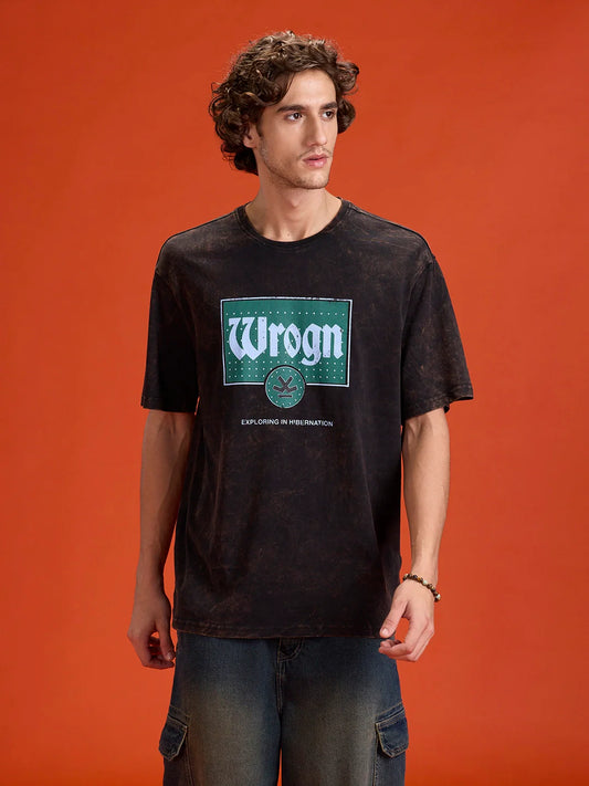 Acid Washed Retro Inspired Graphic Printed Oversized Fit T-shirt | Black