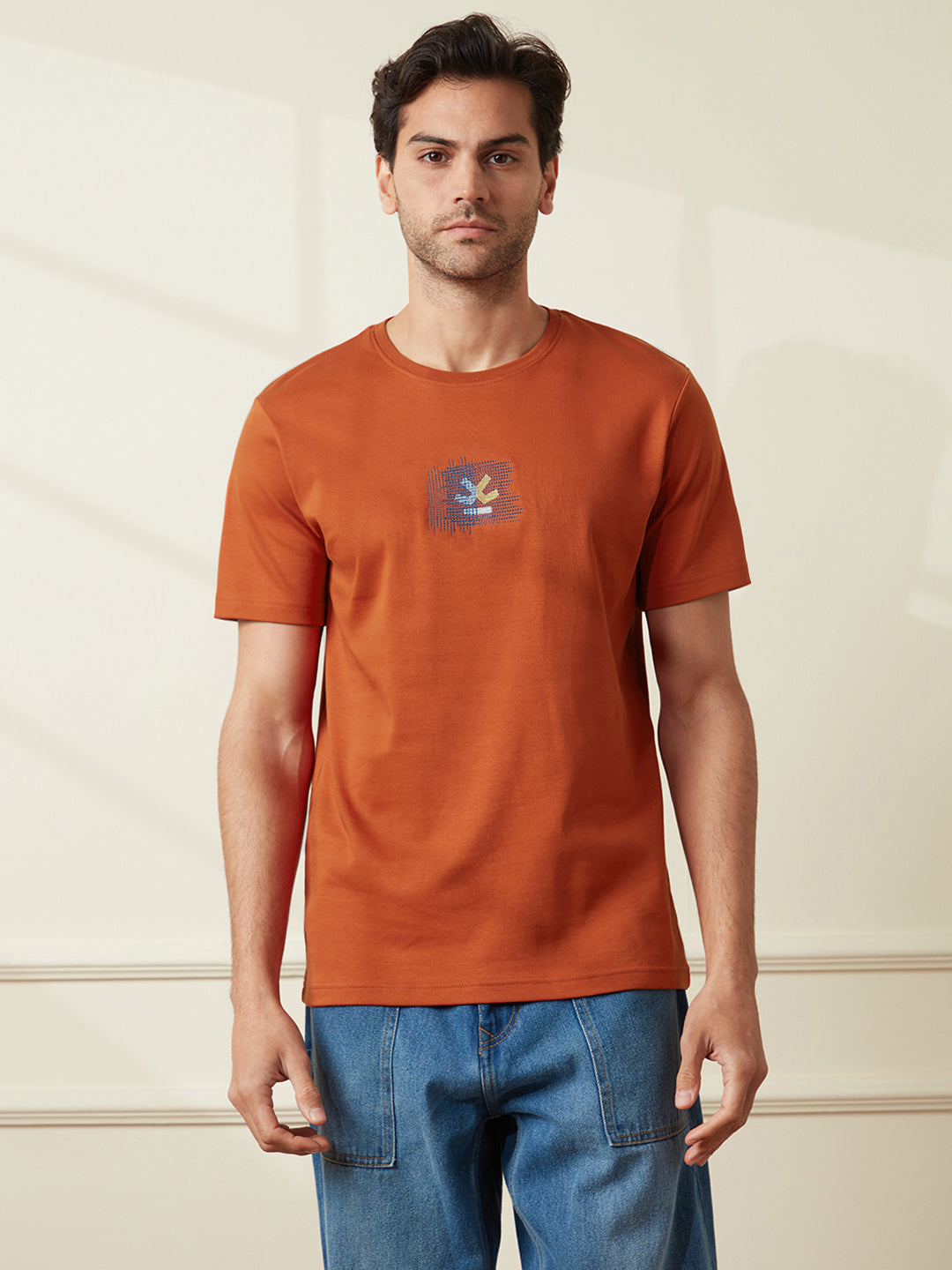 Embroidered Slim Fit T-Shirt | Rust