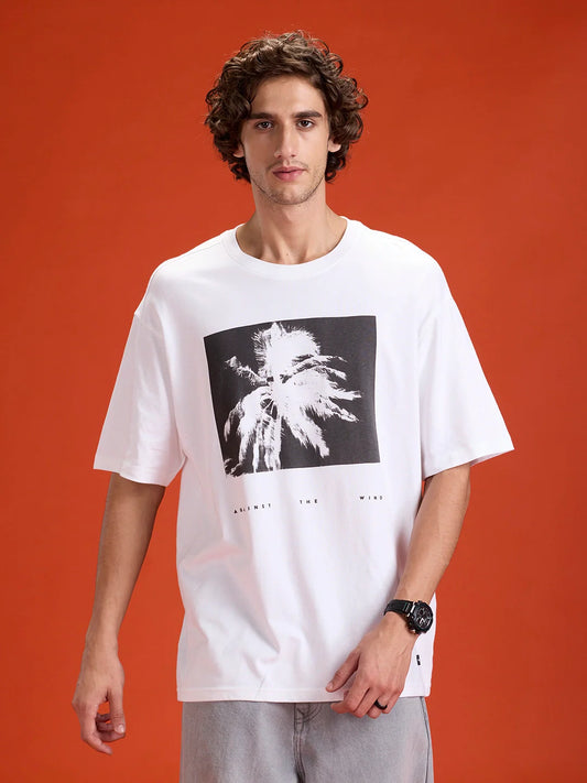 Men's casual graphic print oversize t-shirt  | White
