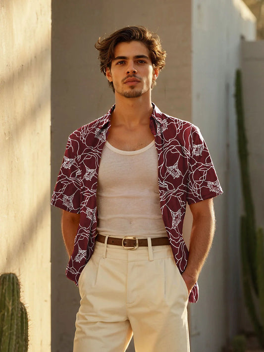 Abstract Floral Print Shirt | Maroon