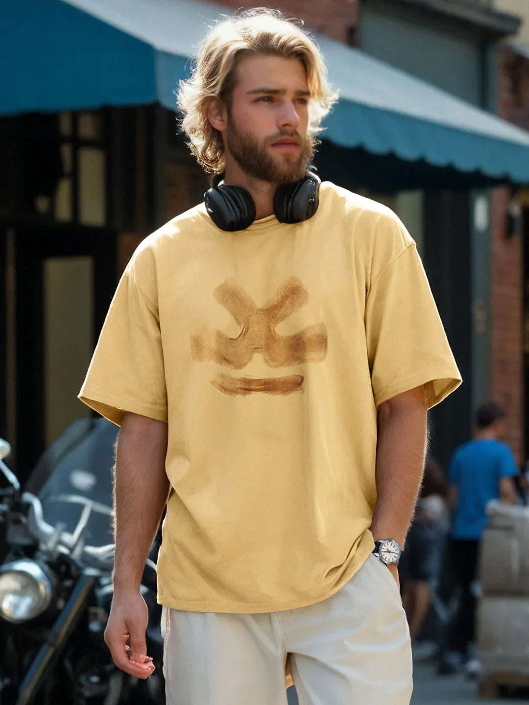 Heavy GSM Blur Logo T-Shirt | Khaki