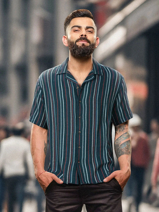 Textured Stripes Light Weight Shirt | Dark Blue