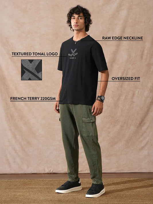 Heavy GSM Raw Edge Collar T-Shirt | Black