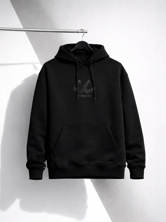 Classic Black Hoodie with Tonal Logo | Black