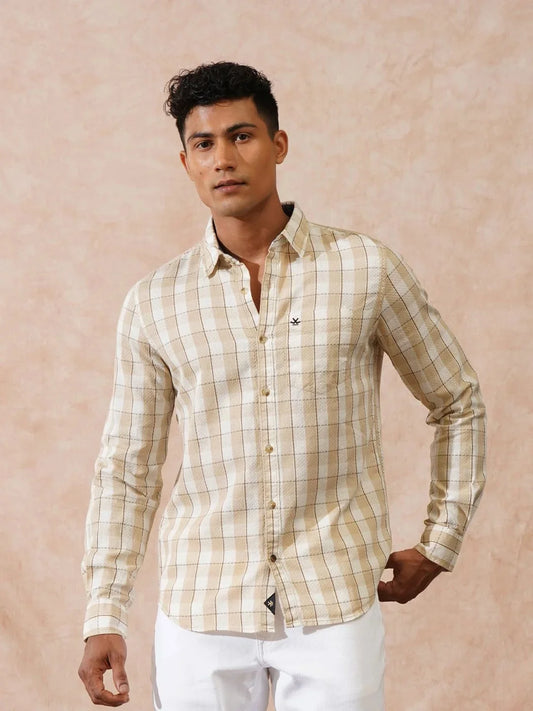 Textured Tonal Check Shirt | Beige